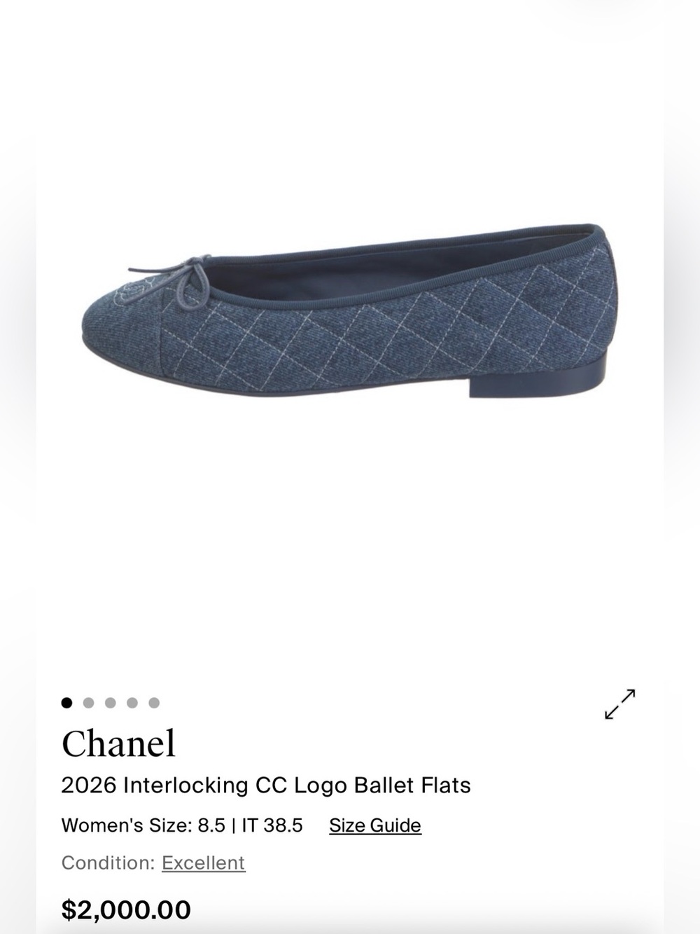 NIB Chanel 26P Washed Denim Quilted CC Logo Bow Tie Ballet
Ballerina Flat 38.5 - Picture 8 of 11